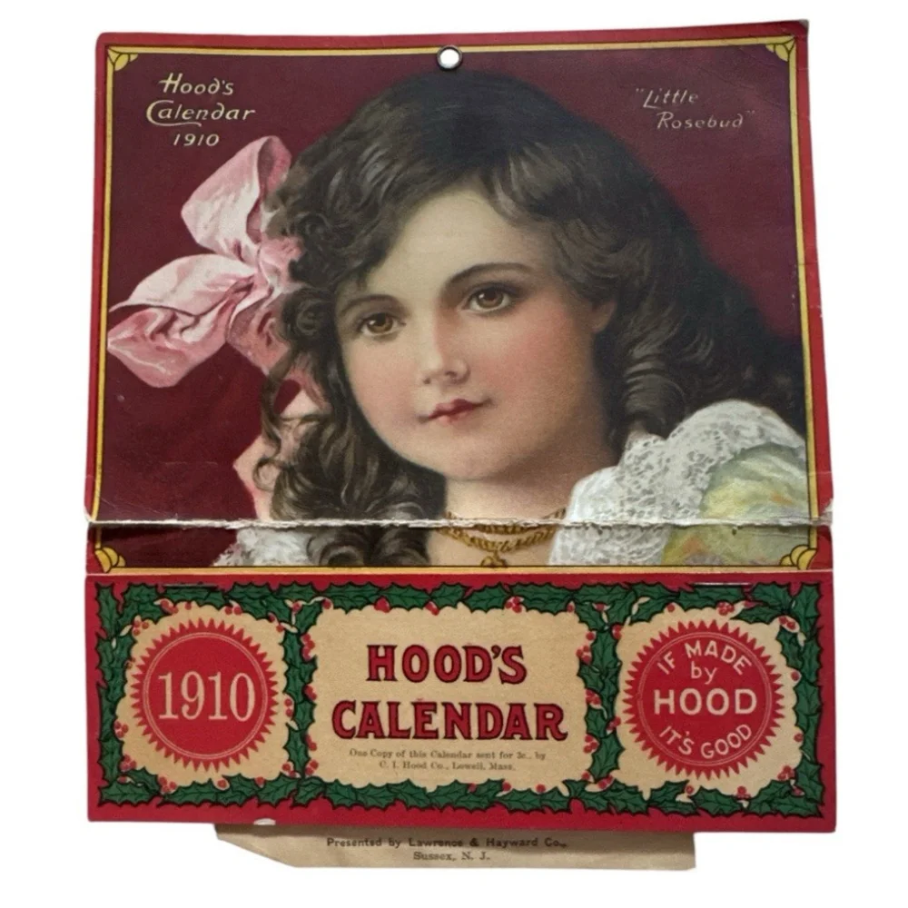 1910 Hood's Calendar Full Pad Little Rosebud Sarsaparilla Memorabilia